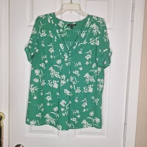 41 Hawthorn Emerald and White Floral Top Size 1X